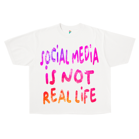 "SOCIAL MEDIA IS NOT REAL LIFE" BOXY CROPPED TEE